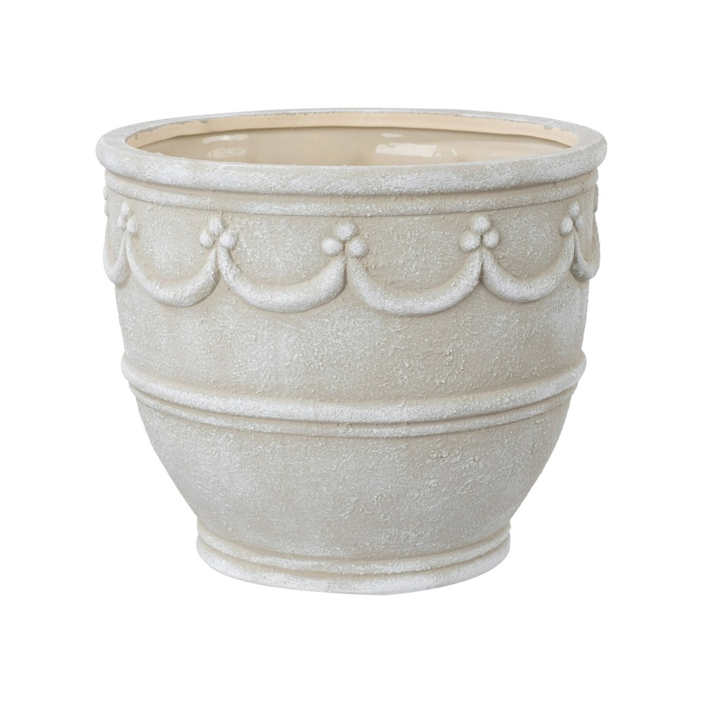 My Texas House 12" Ceramic Retro Planter Pot Cream